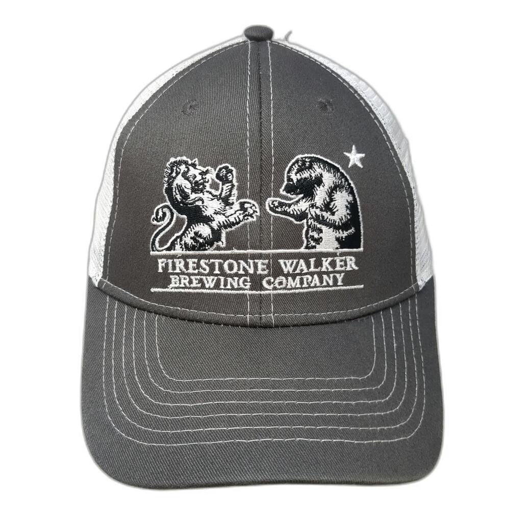 Firestone Walker Trucker Hat Gray White One Size Lion Bear Logo Mesh Snapback